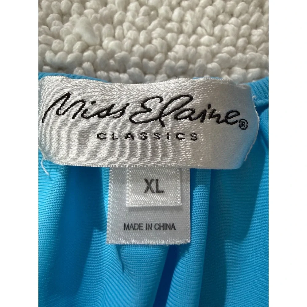 VTG Miss Elaine Classics Blue Floral Embroidered Nylon Nightgown XL 20809BT‎